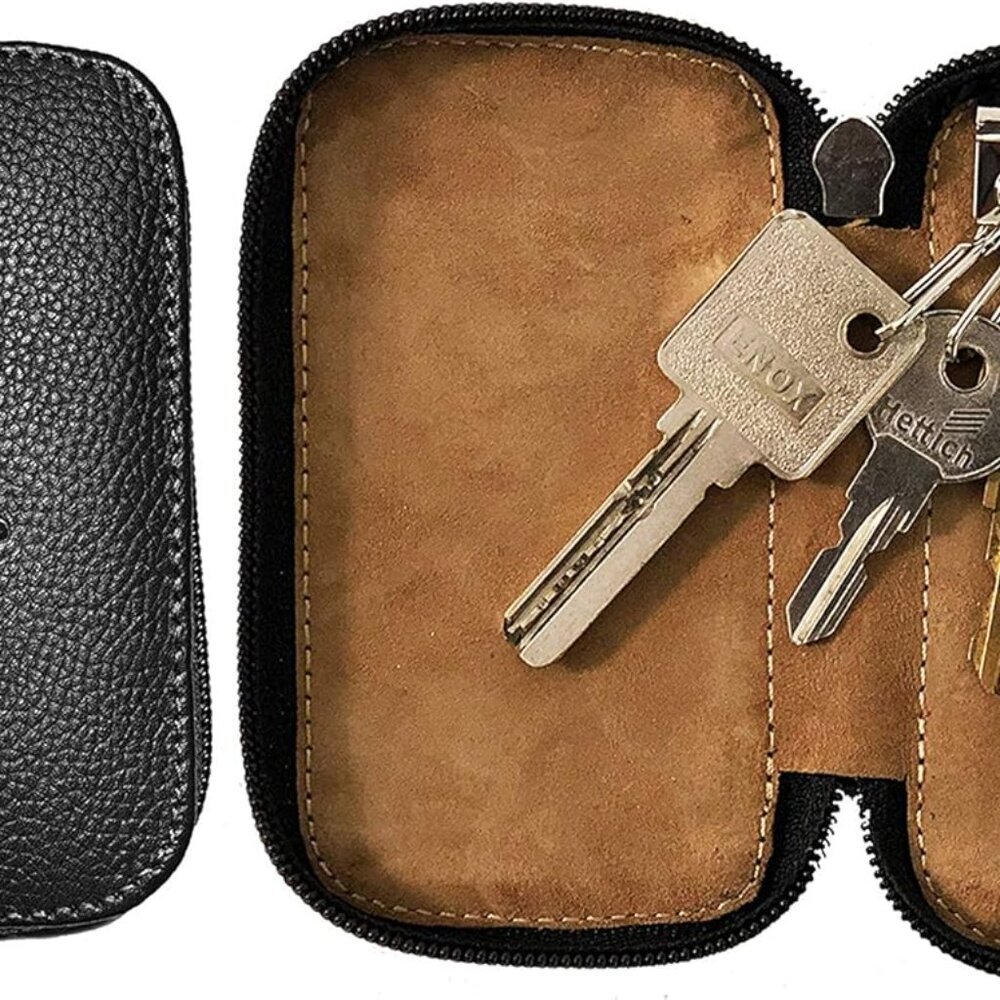 Full Grain Genuine Leather Keychain Holder Pouch with 6 Key Holders Hook